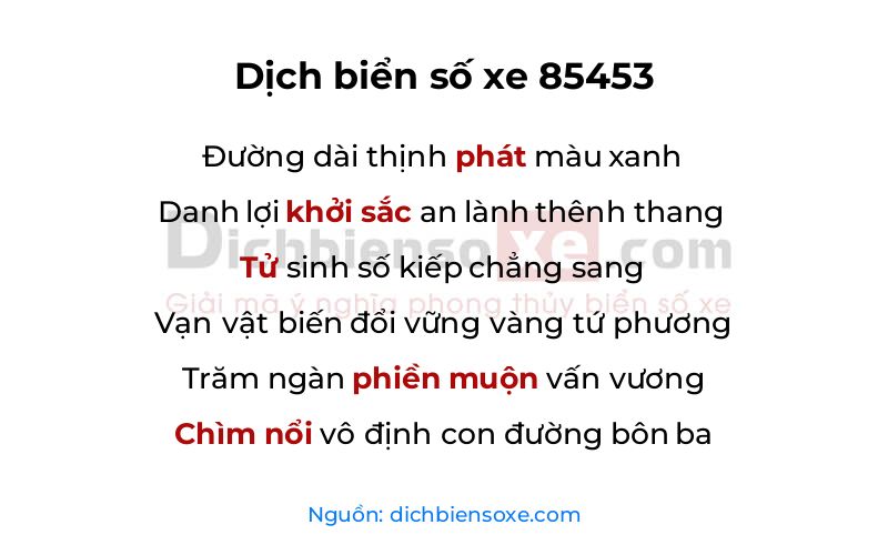Dịch thơ biển số 85453