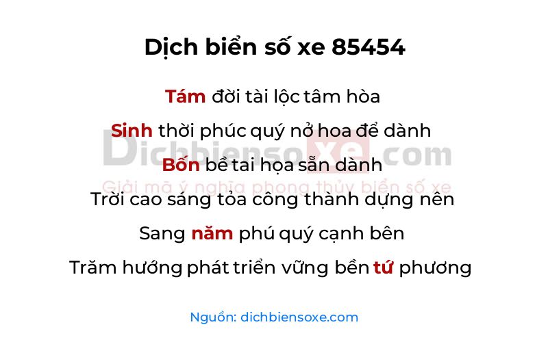 Dịch thơ biển số 85454