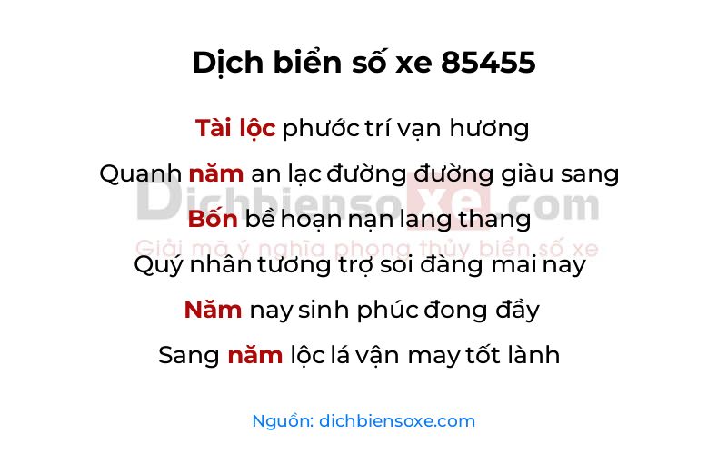 Dịch thơ biển số 85455
