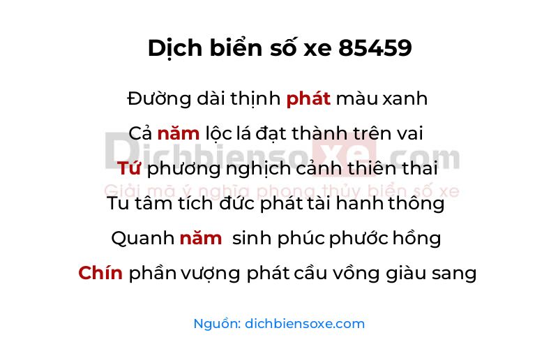 Dịch thơ biển số 85459