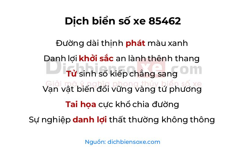 Dịch thơ biển số 85462