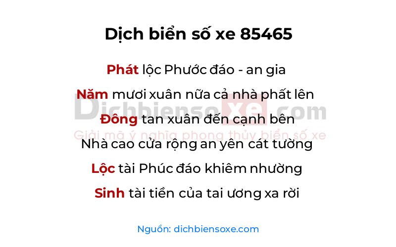 Dịch thơ biển số 85465