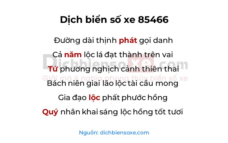 Dịch thơ biển số 85466
