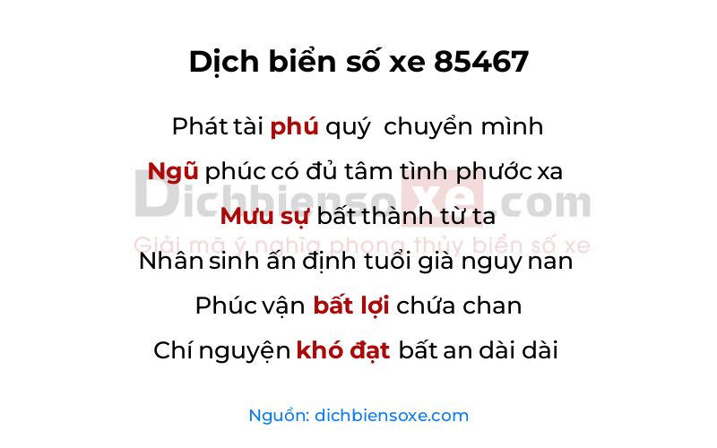 Dịch thơ biển số 85467