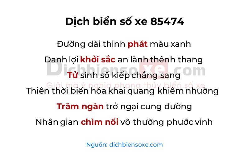 Dịch thơ biển số 85474