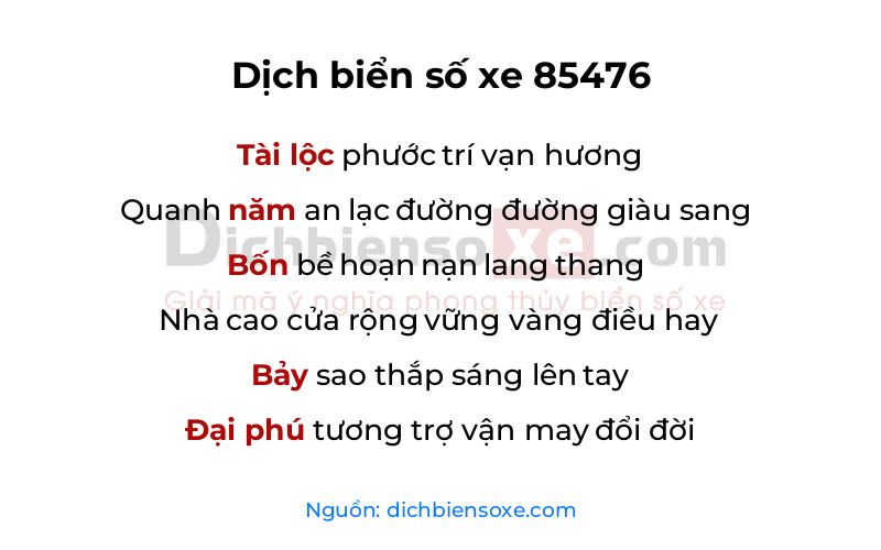 Dịch thơ biển số 85476