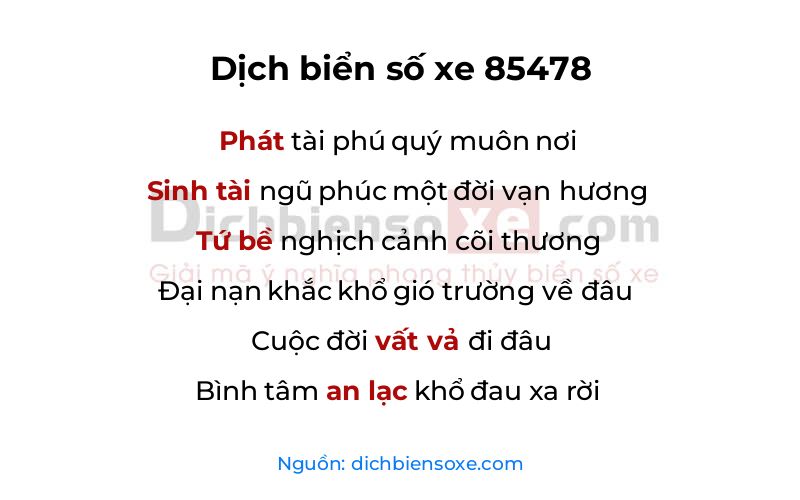 Dịch thơ biển số 85478