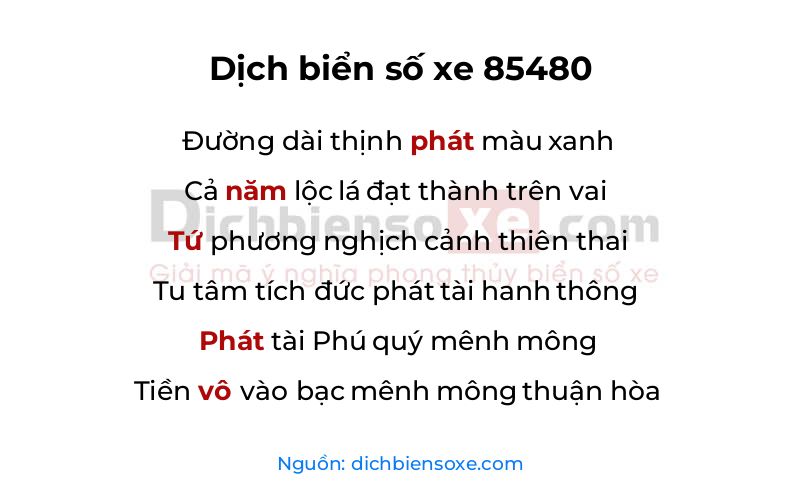 Dịch thơ biển số 85480