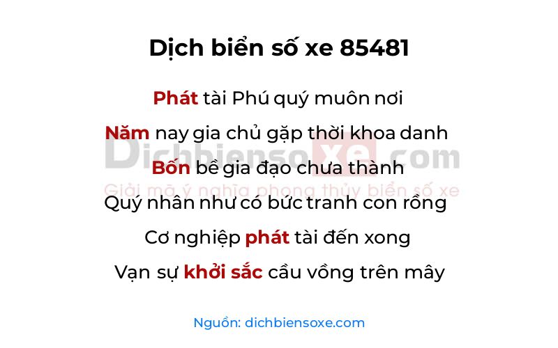 Dịch thơ biển số 85481