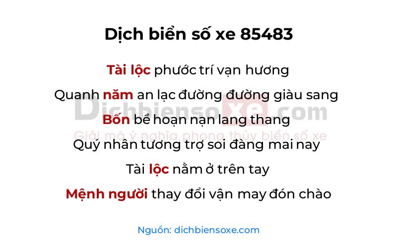 Dịch thơ biển số 85483