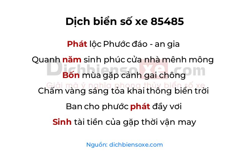 Dịch thơ biển số 85485
