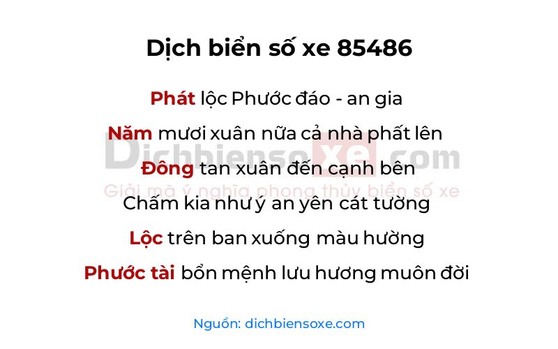 Dịch thơ biển số 85486