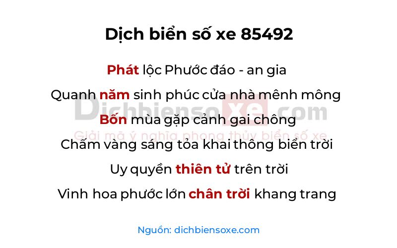 Dịch thơ biển số 85492
