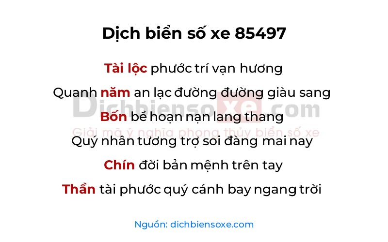 Dịch thơ biển số 85497