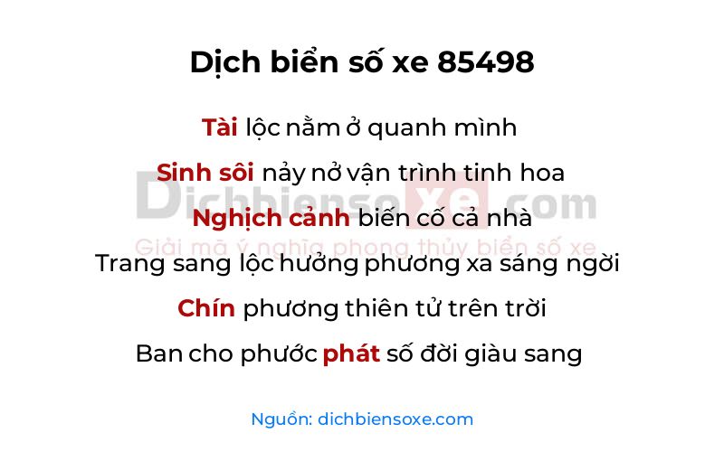 Dịch thơ biển số 85498