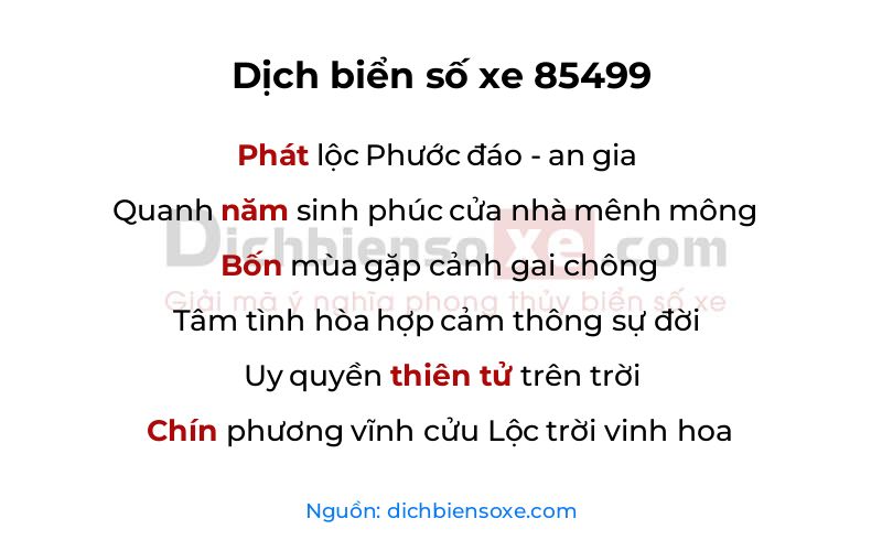 Dịch thơ biển số 85499