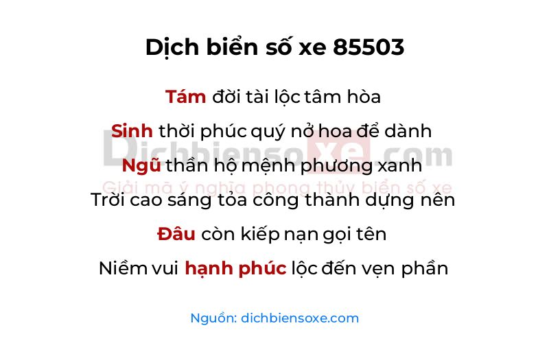 Dịch thơ biển số 85503