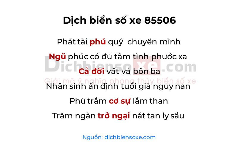 Dịch thơ biển số 85506