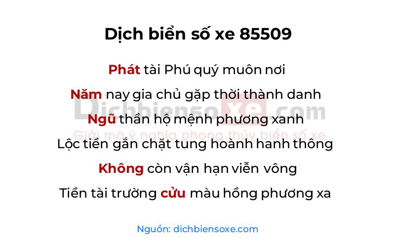 Dịch thơ biển số 85509