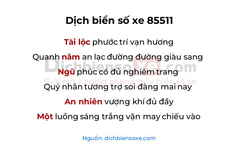 Dịch thơ biển số 85511