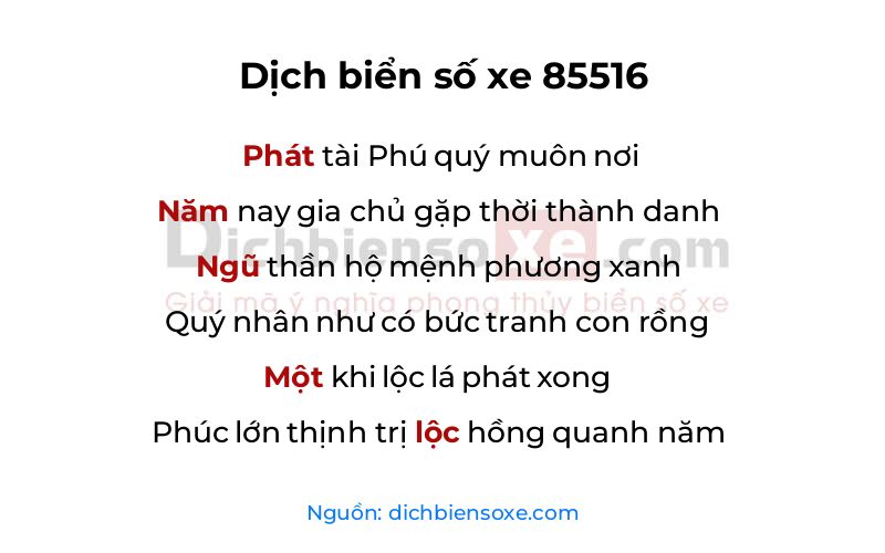 Dịch thơ biển số 85516