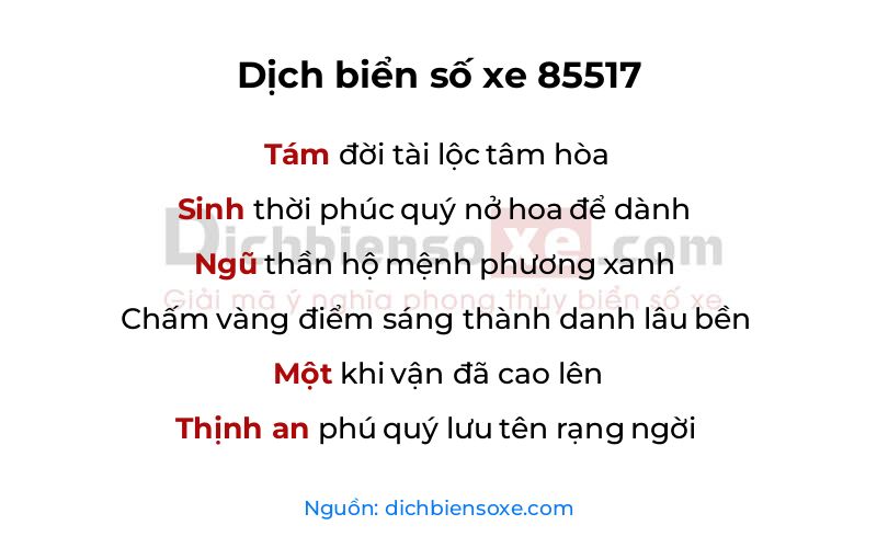 Dịch thơ biển số 85517