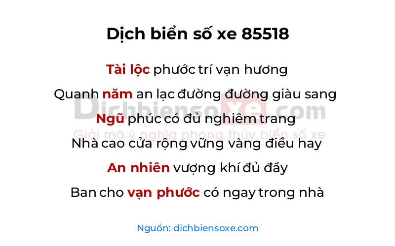 Dịch thơ biển số 85518