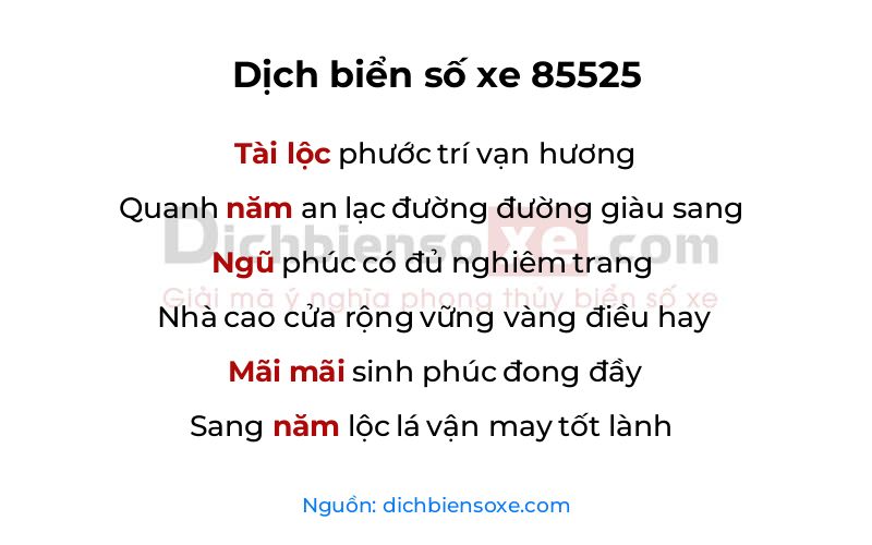 Dịch thơ biển số 85525