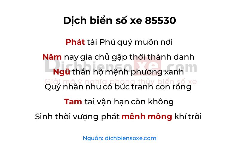 Dịch thơ biển số 85530