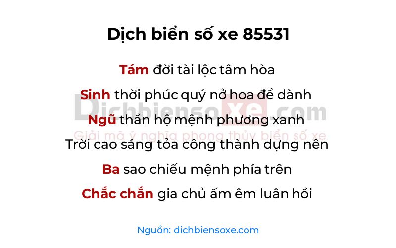 Dịch thơ biển số 85531