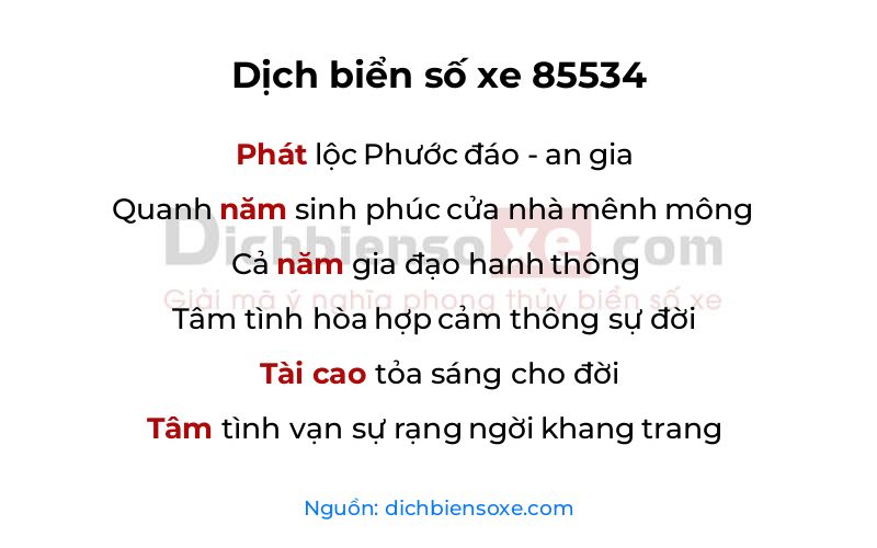 Dịch thơ biển số 85534