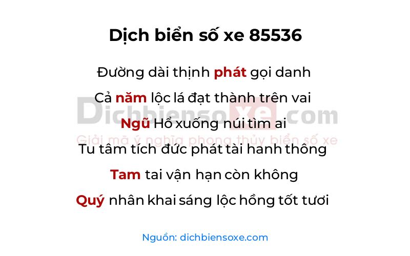 Dịch thơ biển số 85536