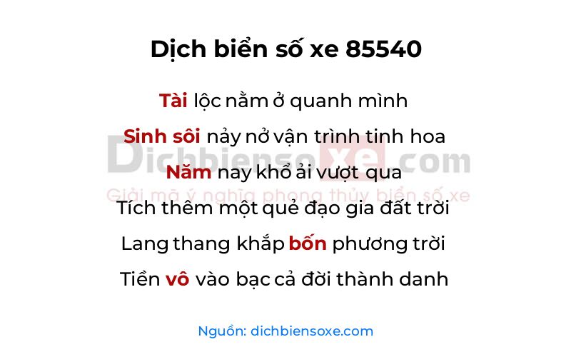 Dịch thơ biển số 85540