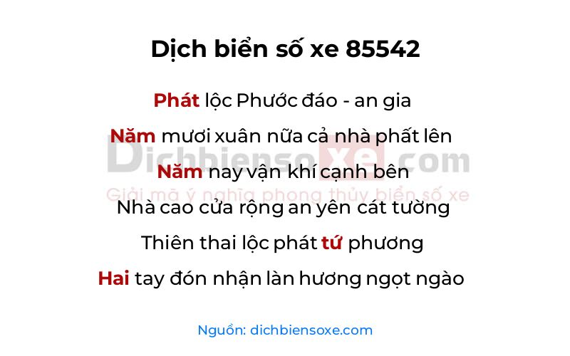 Dịch thơ biển số 85542