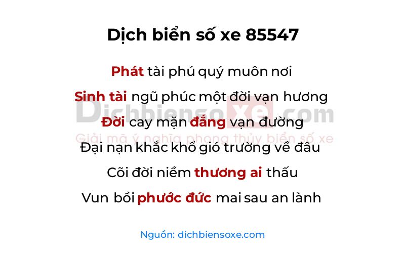 Dịch thơ biển số 85547