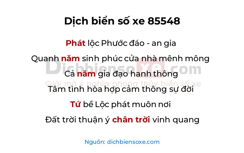 Dịch thơ biển số 85548
