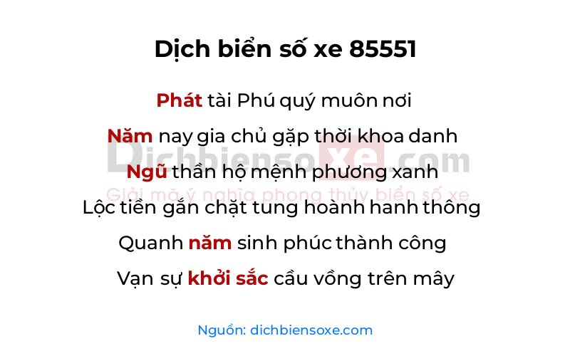 Dịch thơ biển số 85551