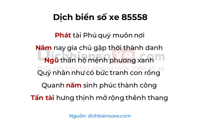 Dịch thơ biển số 85558