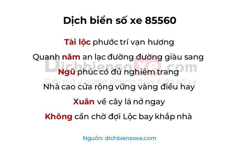 Dịch thơ biển số 85560