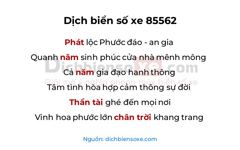 Dịch thơ biển số 85562