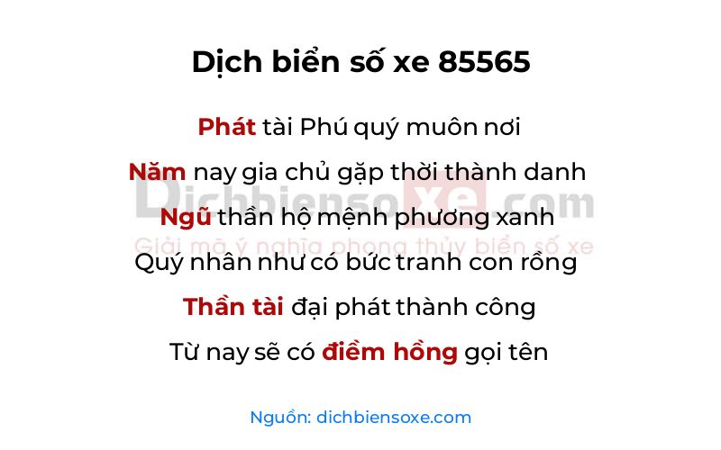 Dịch thơ biển số 85565