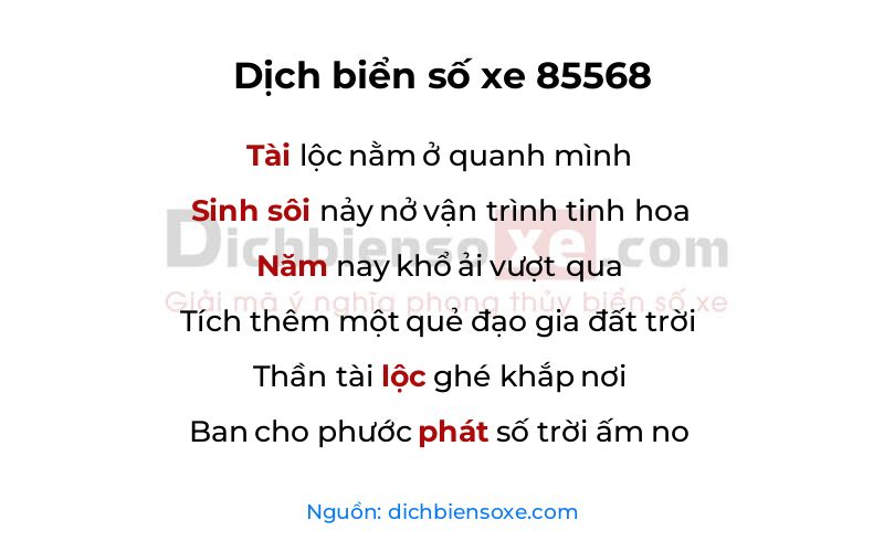 Dịch thơ biển số 85568