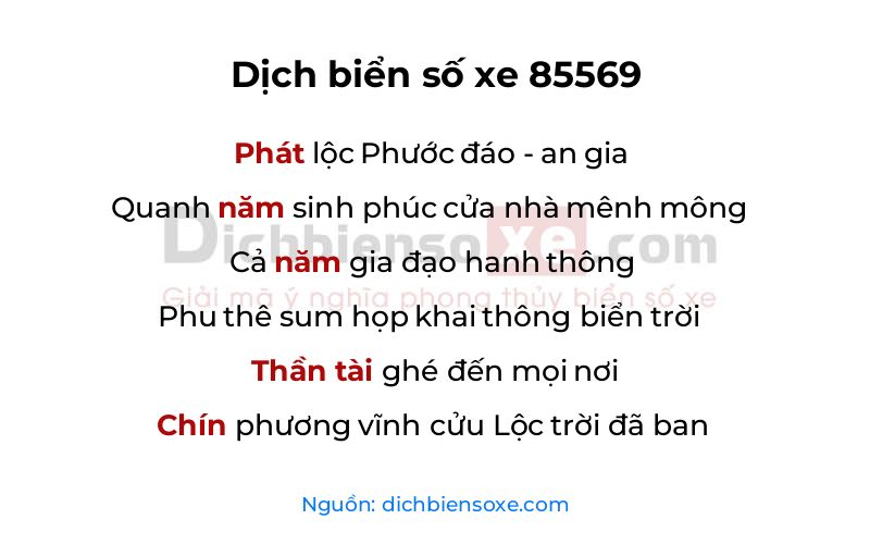 Dịch thơ biển số 85569