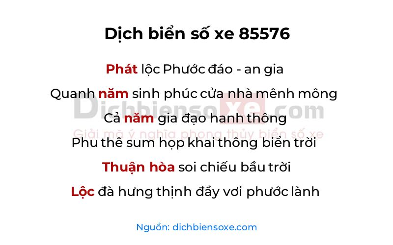 Dịch thơ biển số 85576