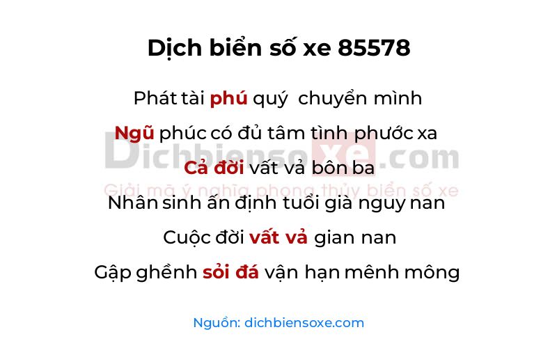 Dịch thơ biển số 85578