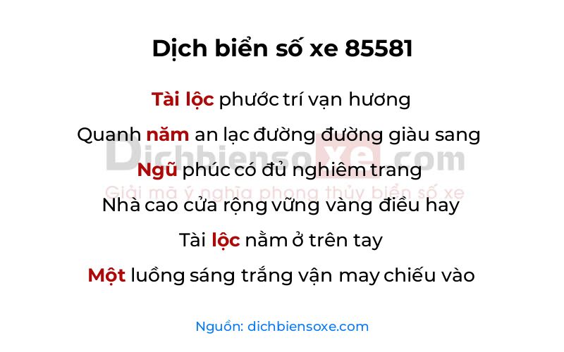 Dịch thơ biển số 85581
