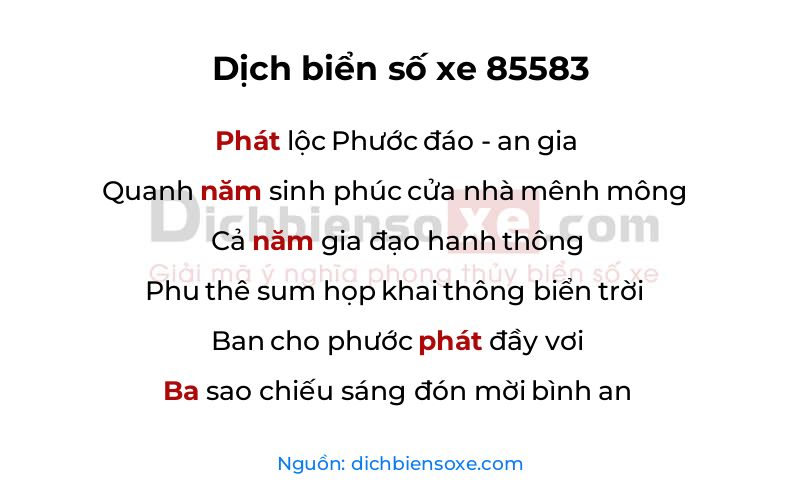 Dịch thơ biển số 85583