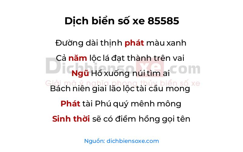 Dịch thơ biển số 85585