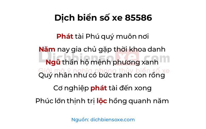 Dịch thơ biển số 85586
