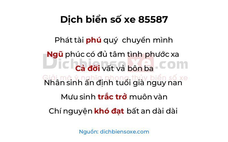 Dịch thơ biển số 85587